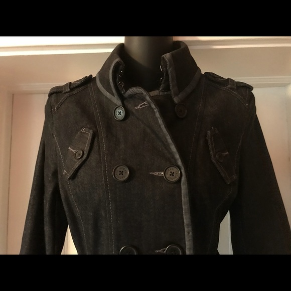 Armani Exchange Trench Coat XS Black Denim Jacket - Picture 7 of 8